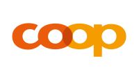 Das farbenfrohe Logo von Coop in Orange und Gelb.